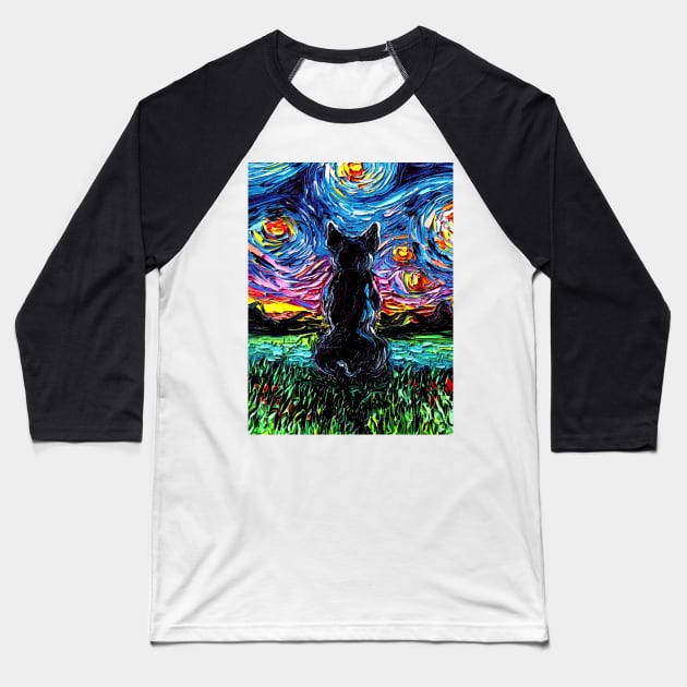 French Bulldog Starry Night Baseball T-Shirt by sagittariusgallery